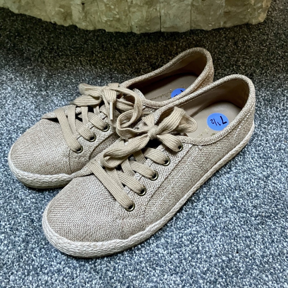 Tommy Bahama Sz 7.5 Galana Tan Brown Gold Shimmer Espadrille Sneakers Women's
